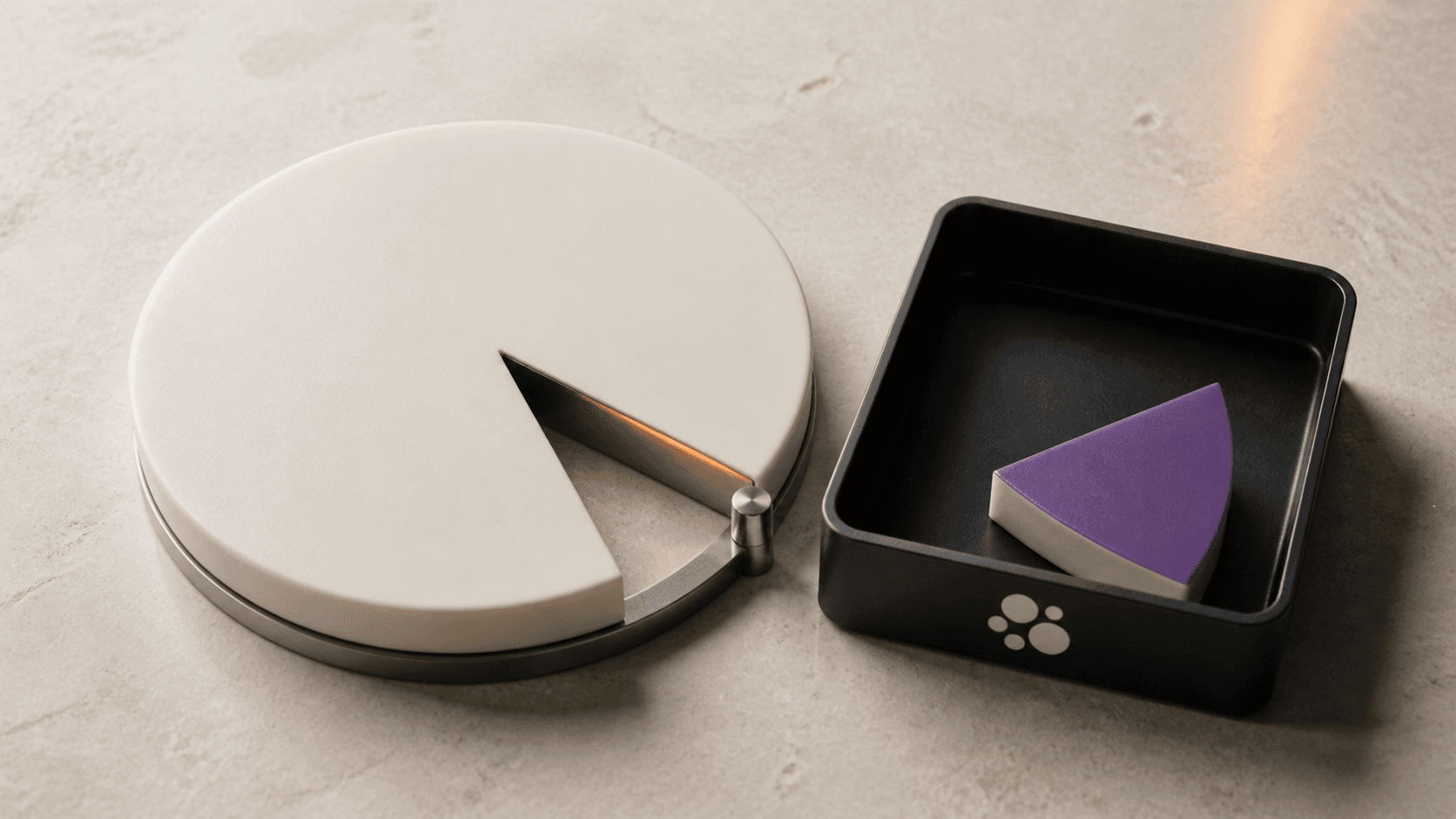 A narrow purple commission slice is separated from a creator's revenue wheel into a Beacons collection tray