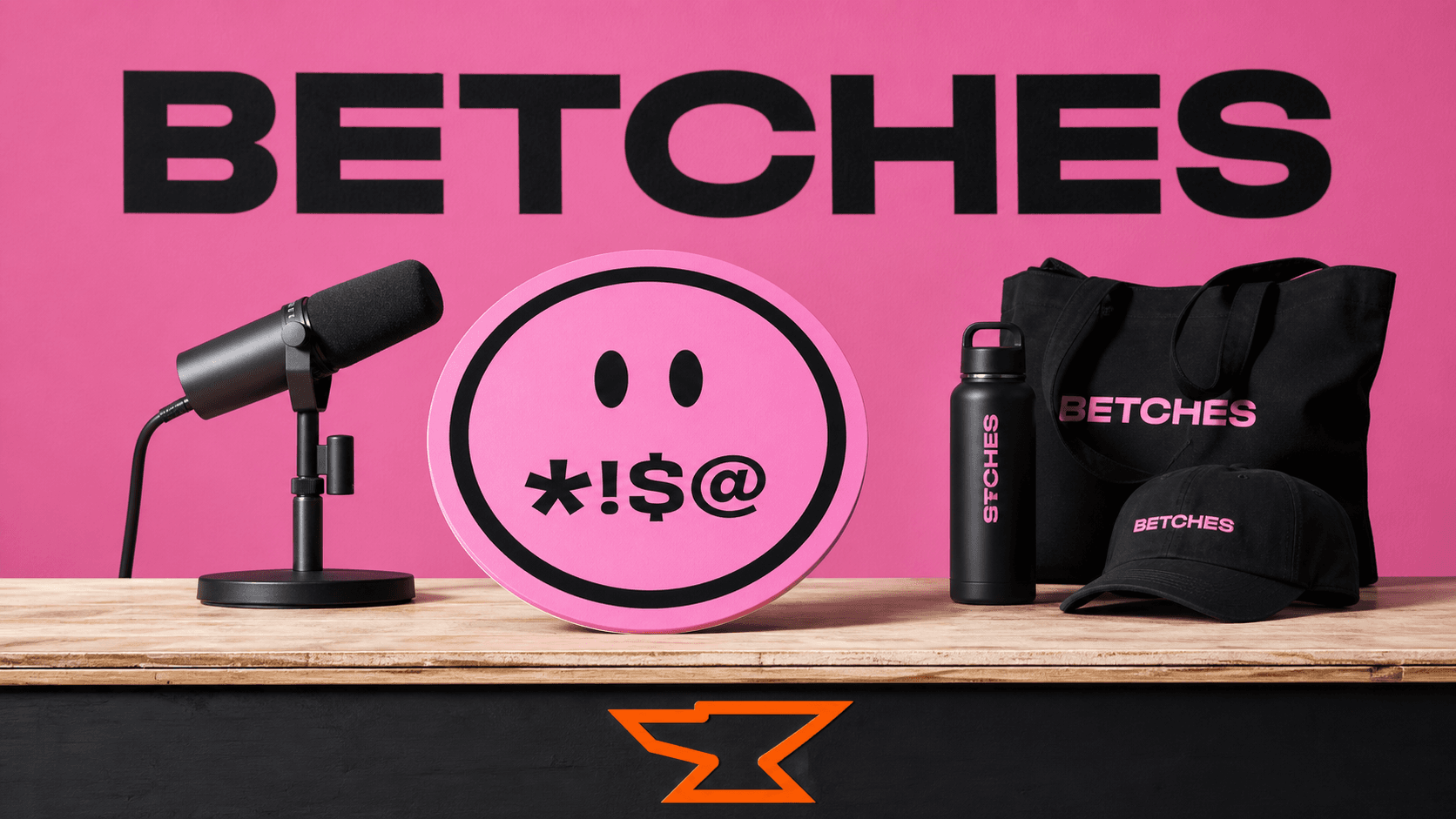 The Betches wordmark, paid membership product, podcast microphone, merchandise, and Built by Foundry mark staged as one product portfolio