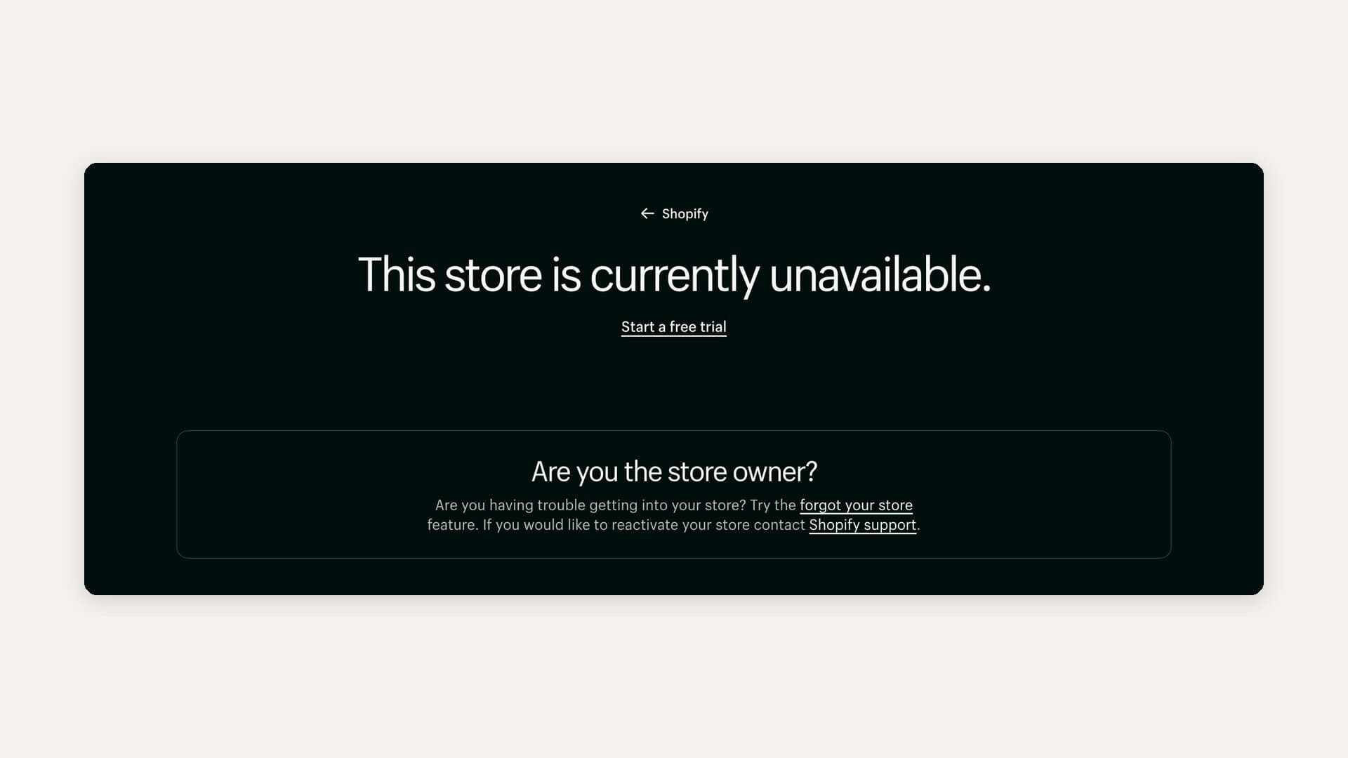A Shopify page reading This store is currently unavailable, with a box asking Are you the store owner, reached from the shop link on blairimani.com on October 21, 2026