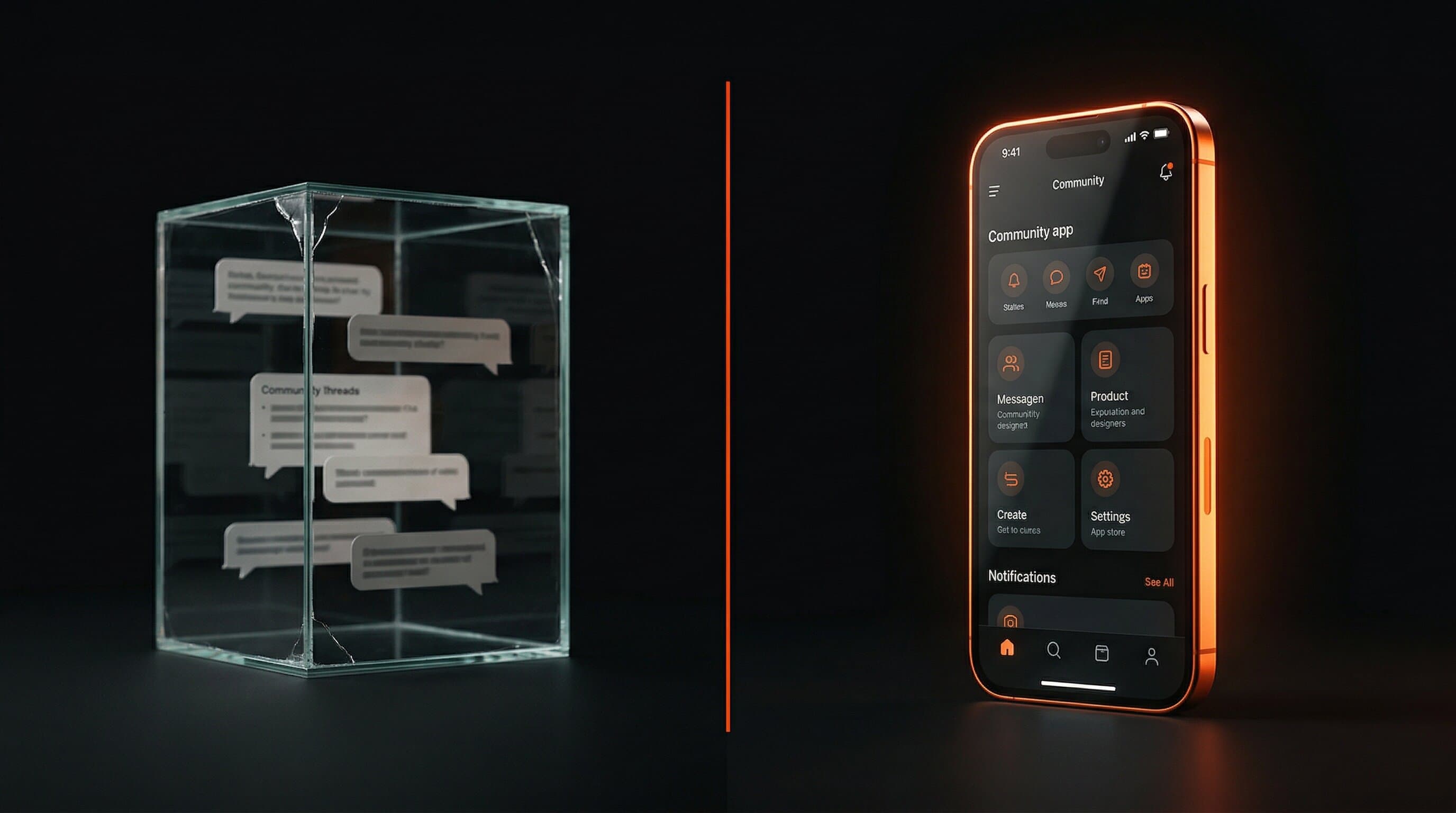Community platform as a fragile glass box versus a standalone creator app as a glowing owned product