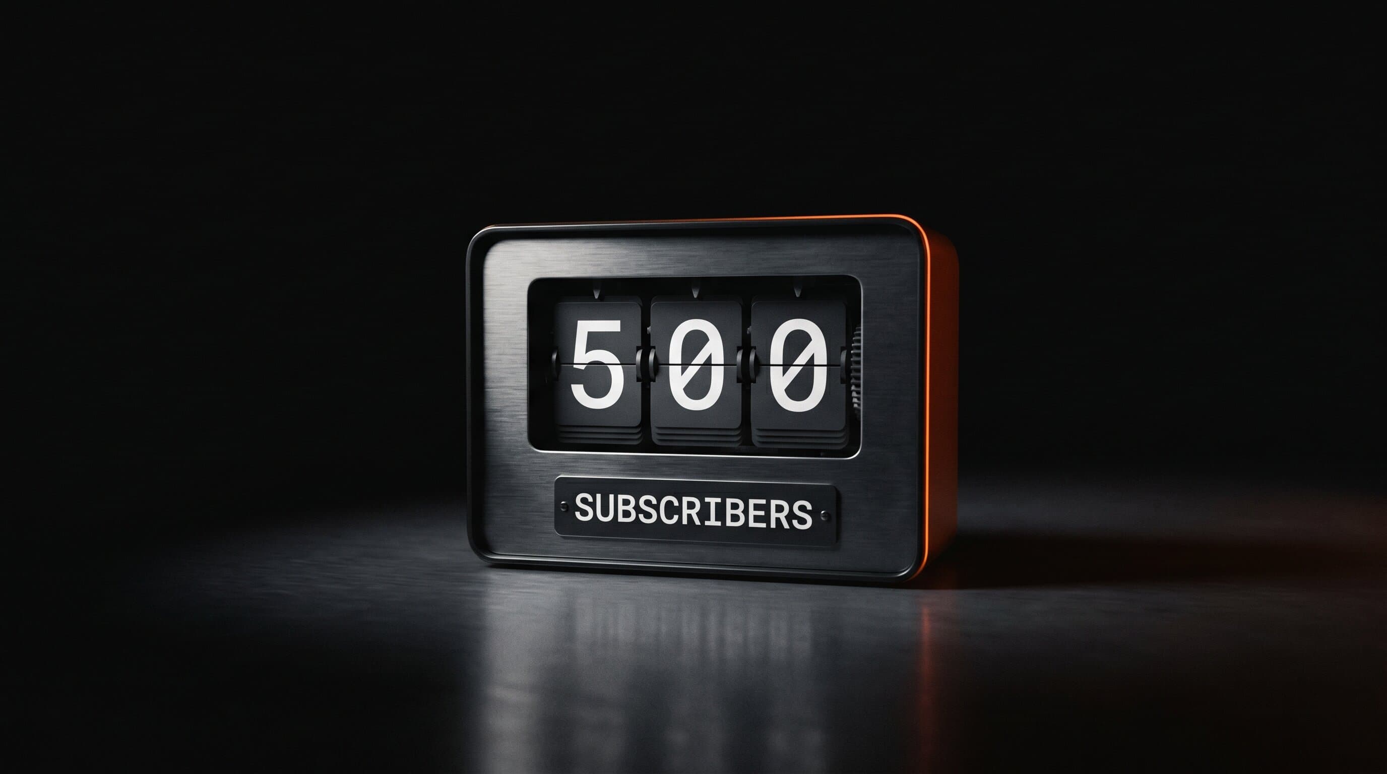 Conceptual dark image of a subscriber counter ticking toward a revenue milestone with warm orange glow