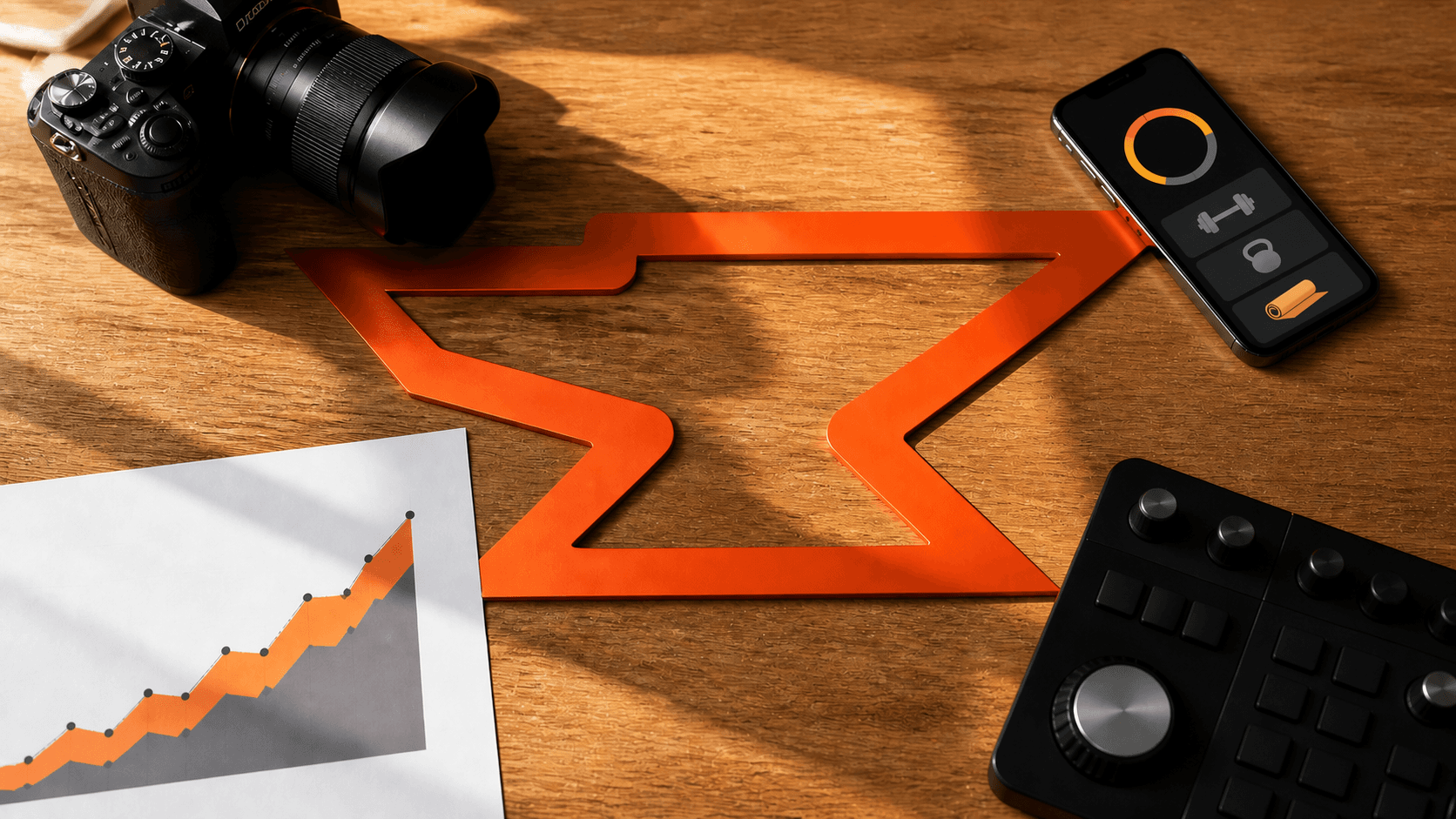 A camera, creator app, customer proof, and editing controls arranged around the Built by Foundry mark