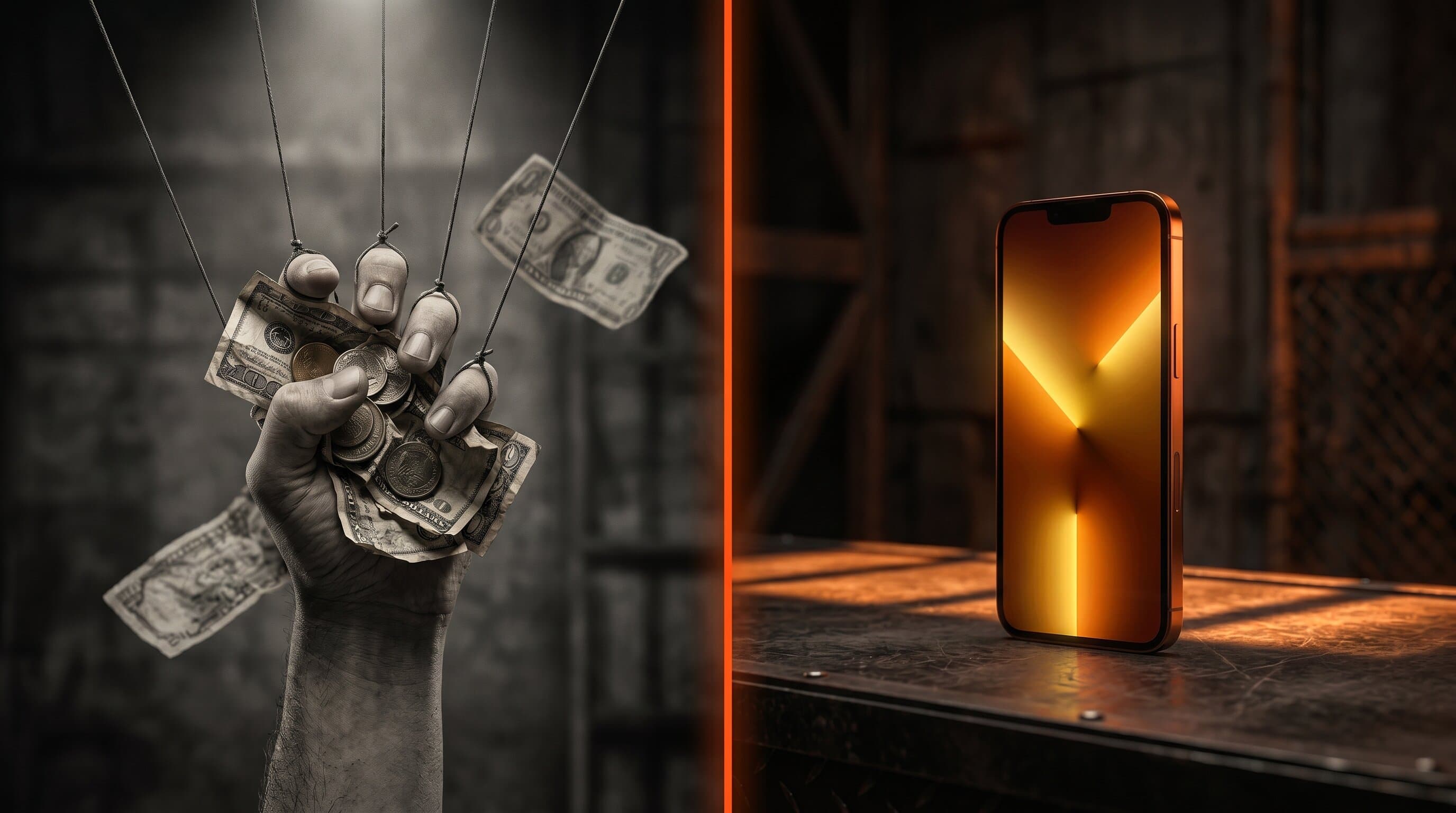 Split conceptual image contrasting rented platform revenue on one side with owned subscription revenue on the other