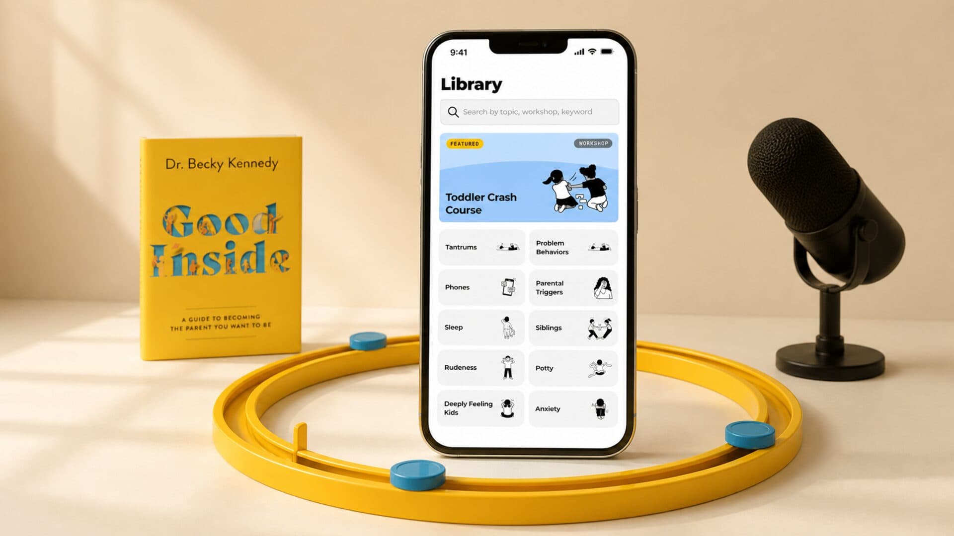 The Good Inside app compounding inside a recurring loop while the book and podcast remain one-time products