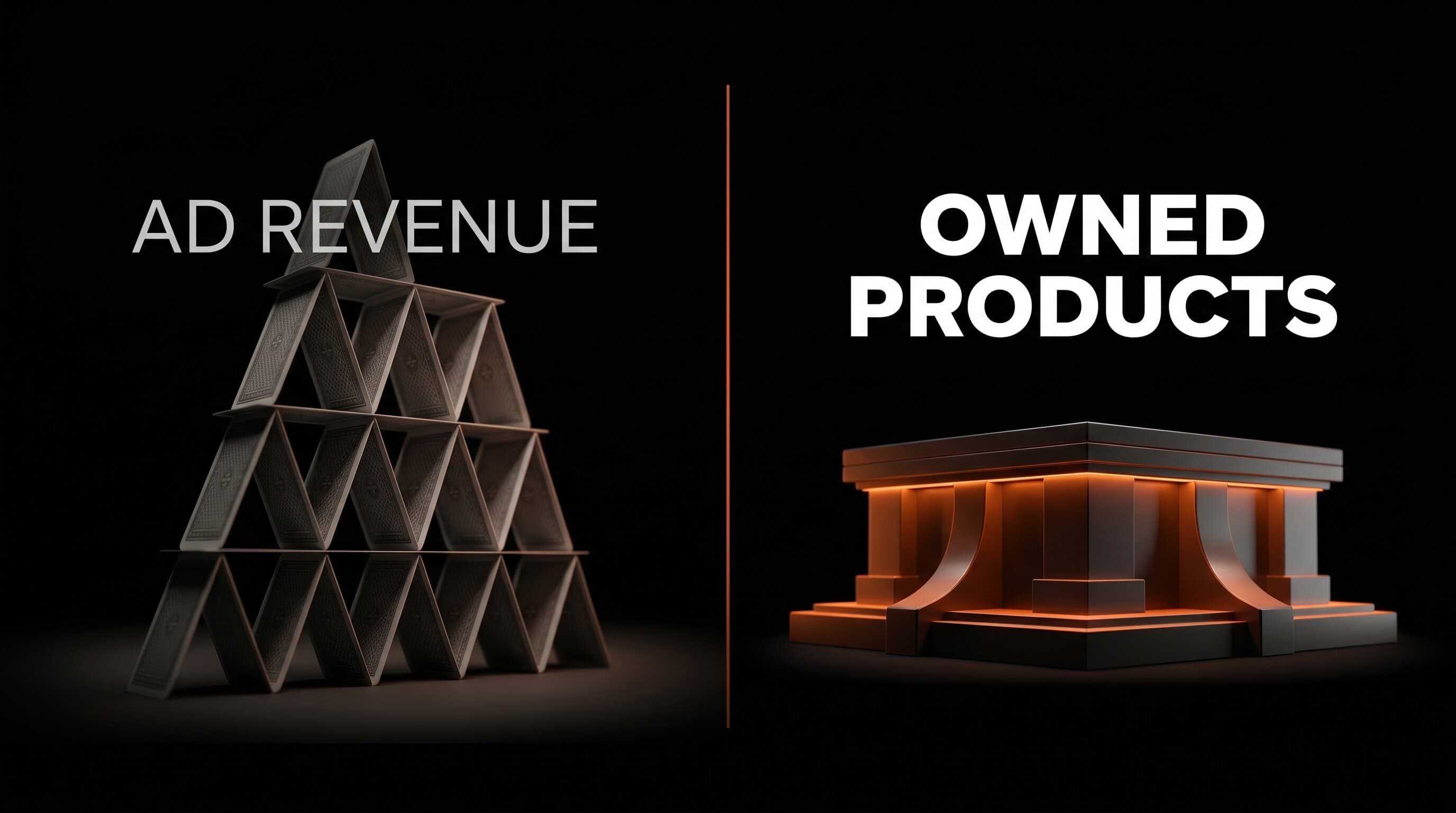 Ad revenue is fragile like a house of cards while owned products provide a stable foundation