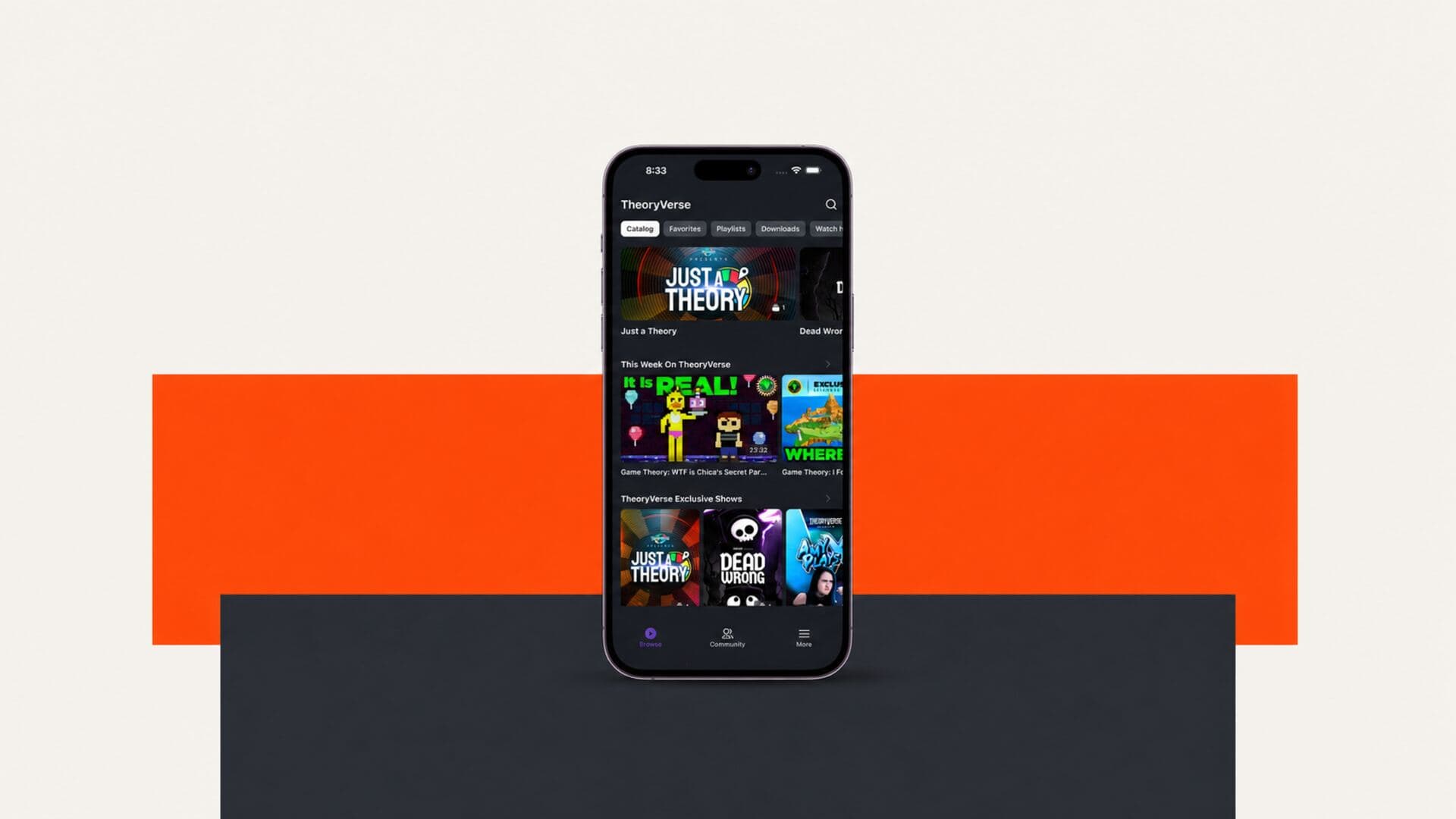 The TheoryVerse app presented inside a landscape editorial frame