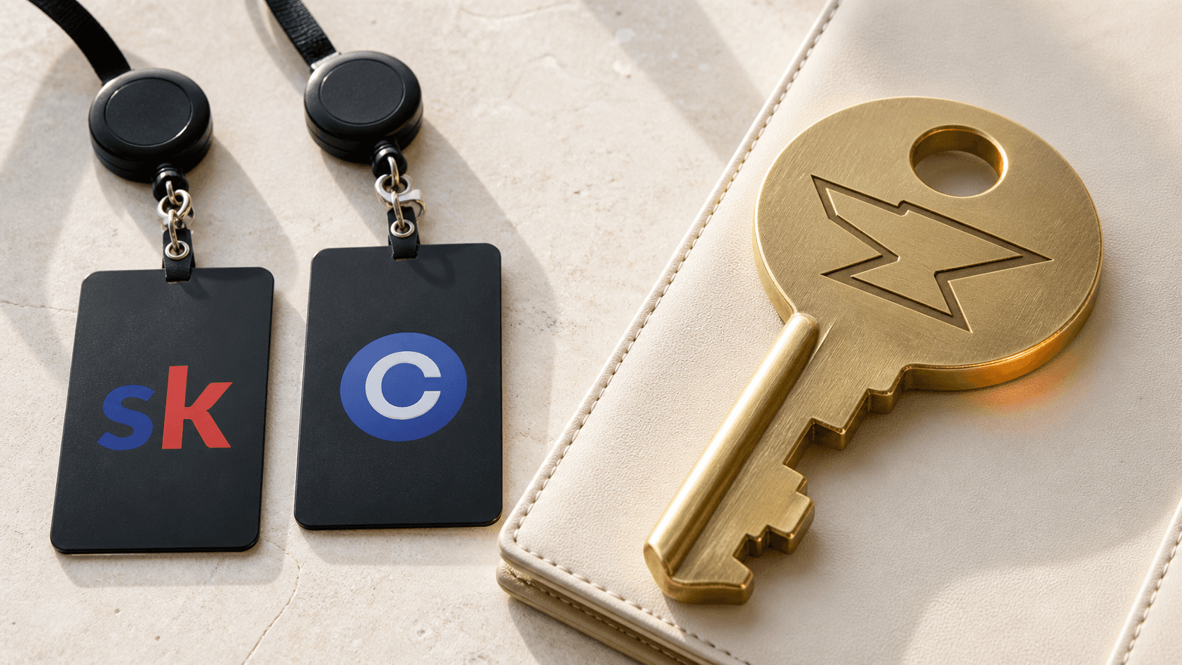 Skool and Circle rental access cards sit beside a large ownership key built by Foundry