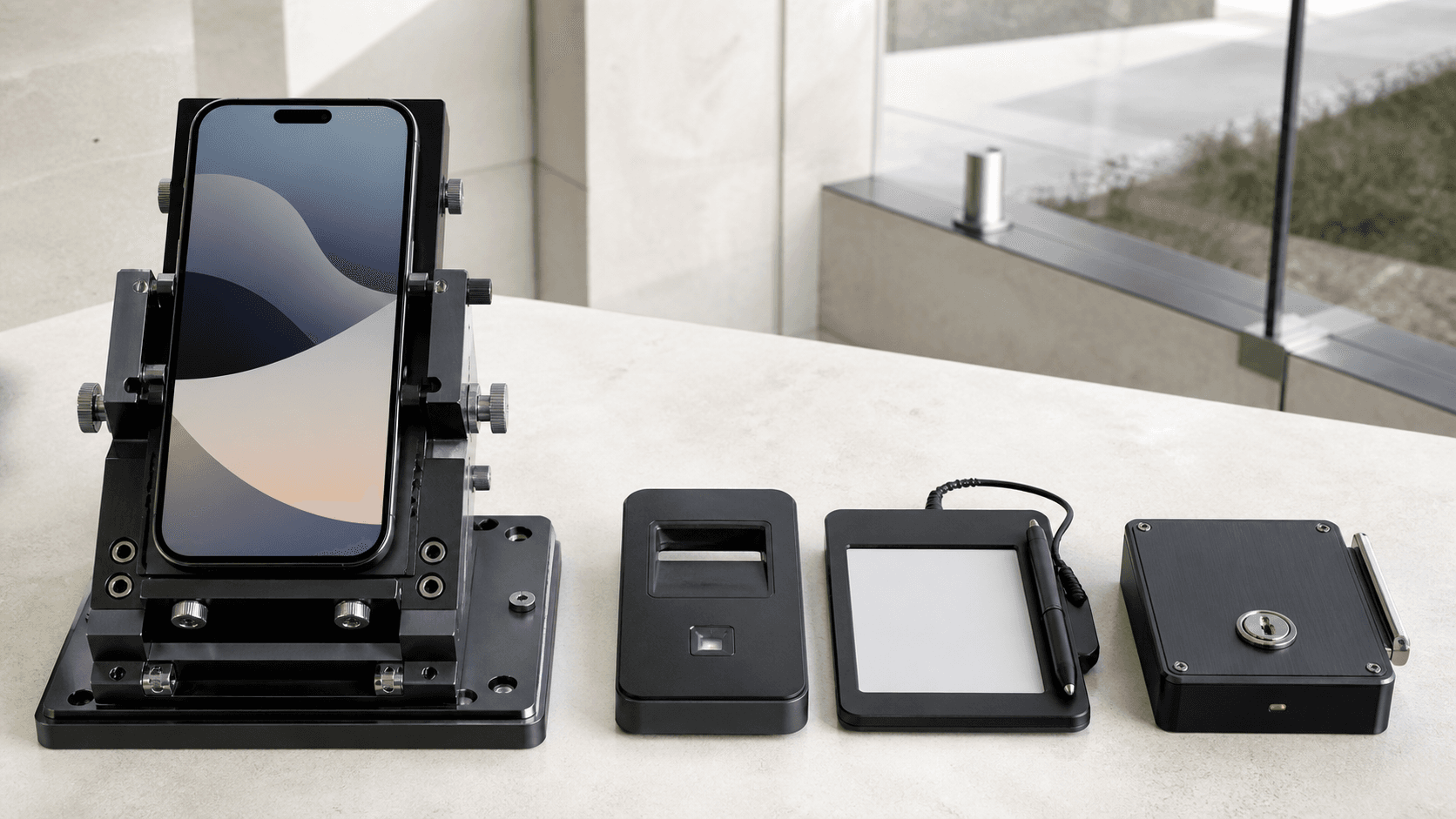An app in a quality-assurance rig beside identity, parental-consent, and payment controls