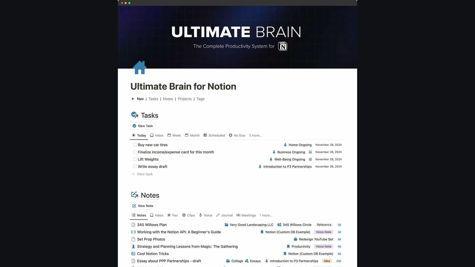Thomas Frank Notion template Ultimate Brain