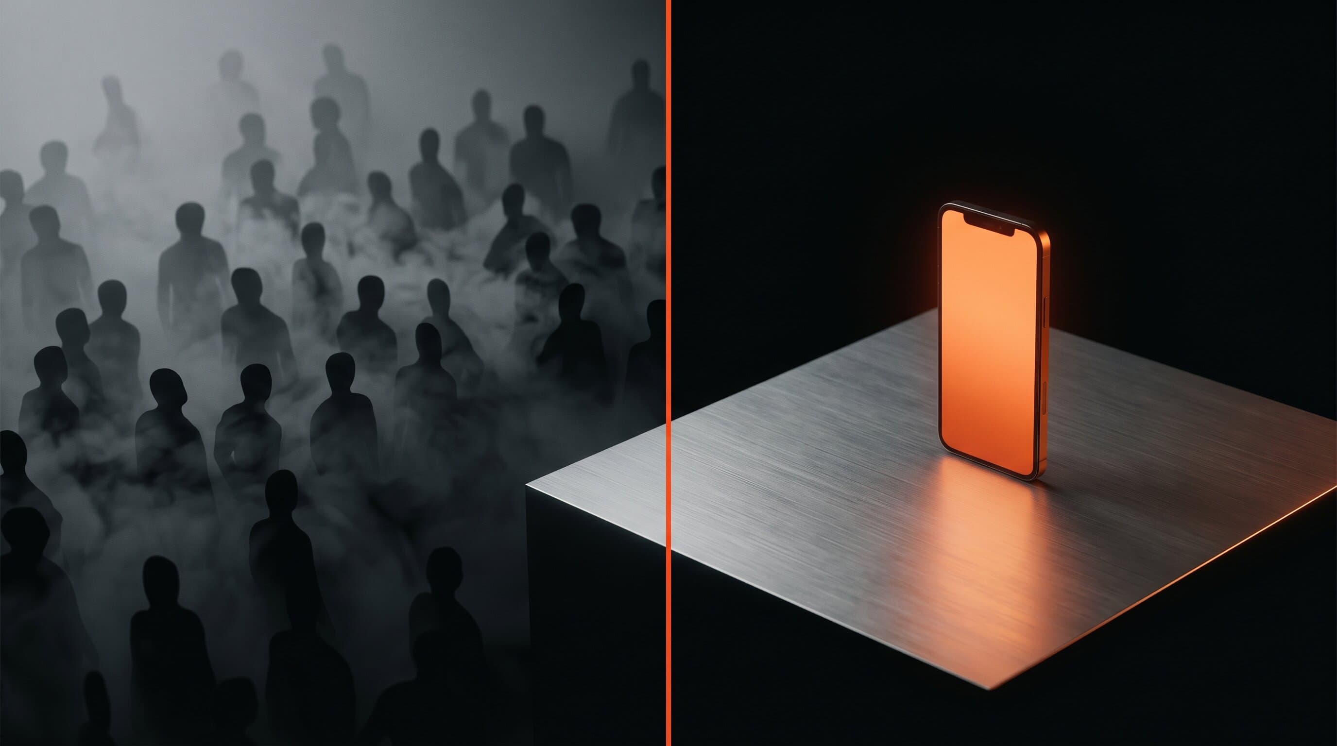 Comparison of rented platform reach versus an owned subscription app, dark background with orange accent dividing line