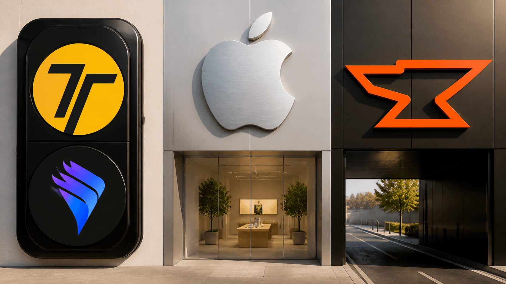 Trainerize and Everfit badges sharing one device shell beside separate Apple and Built by Foundry product lanes