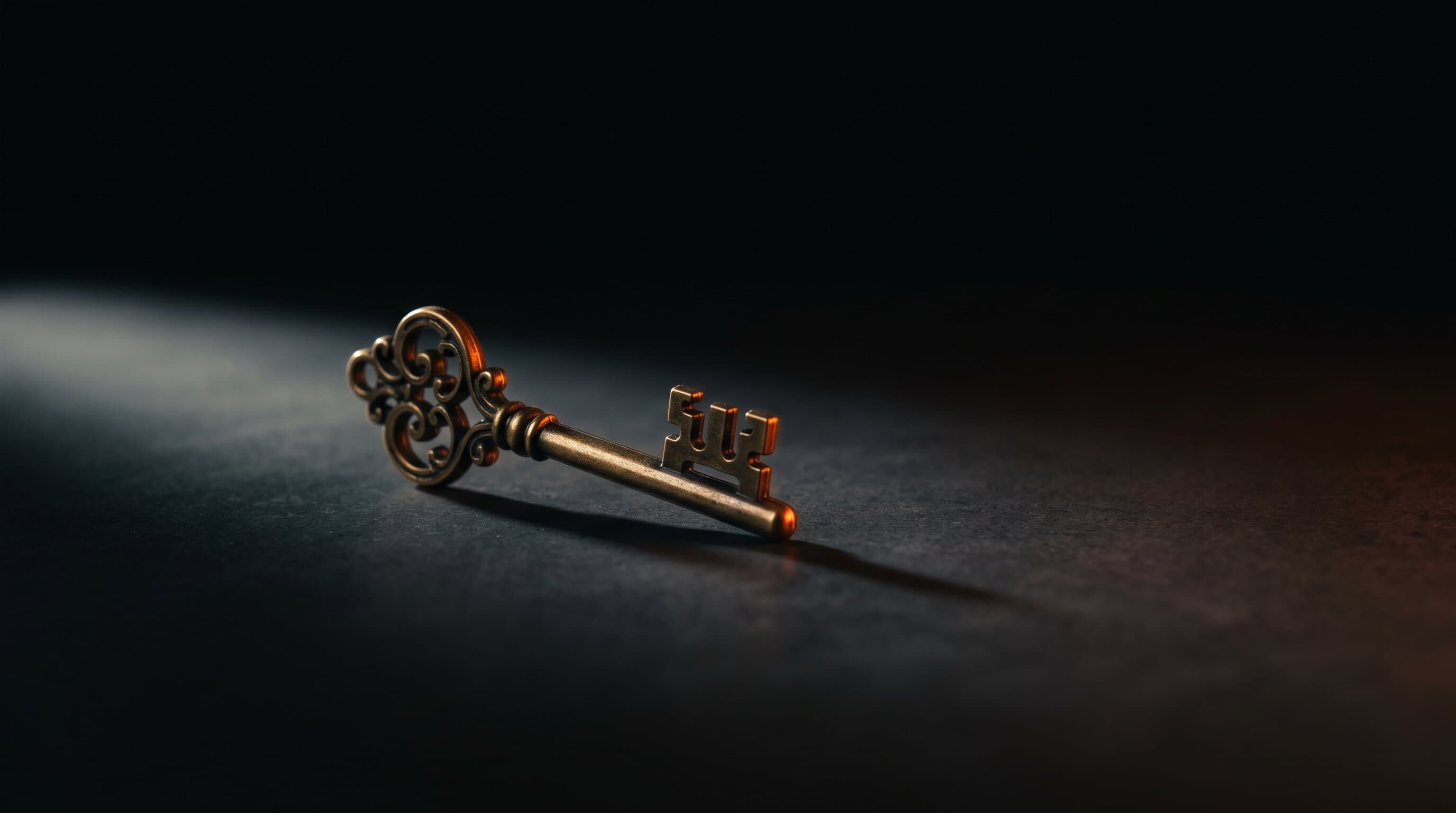 A single brass key resting on a dark surface lit by warm orange light, representing the paywall as the gate between a free user and a paying subscriber