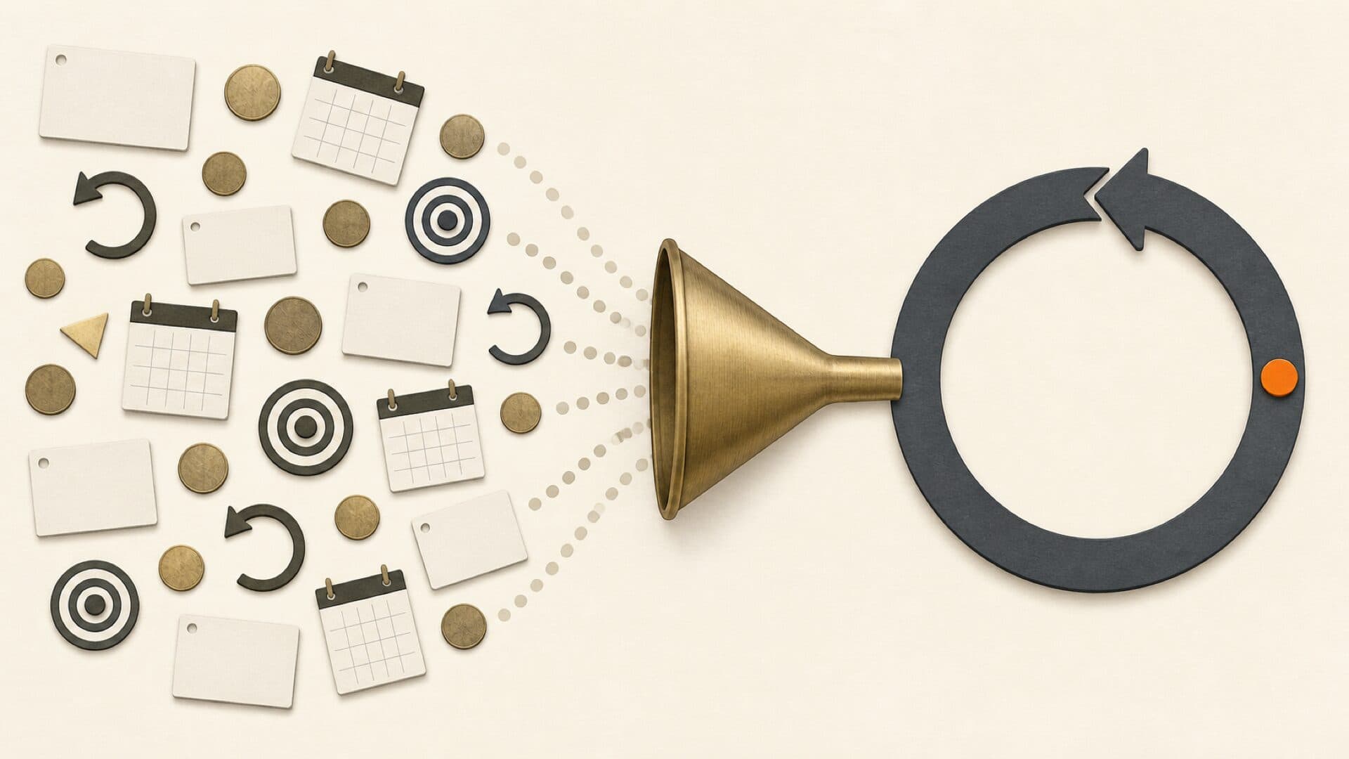 Five streams of audience evidence narrowing into one repeatable product loop