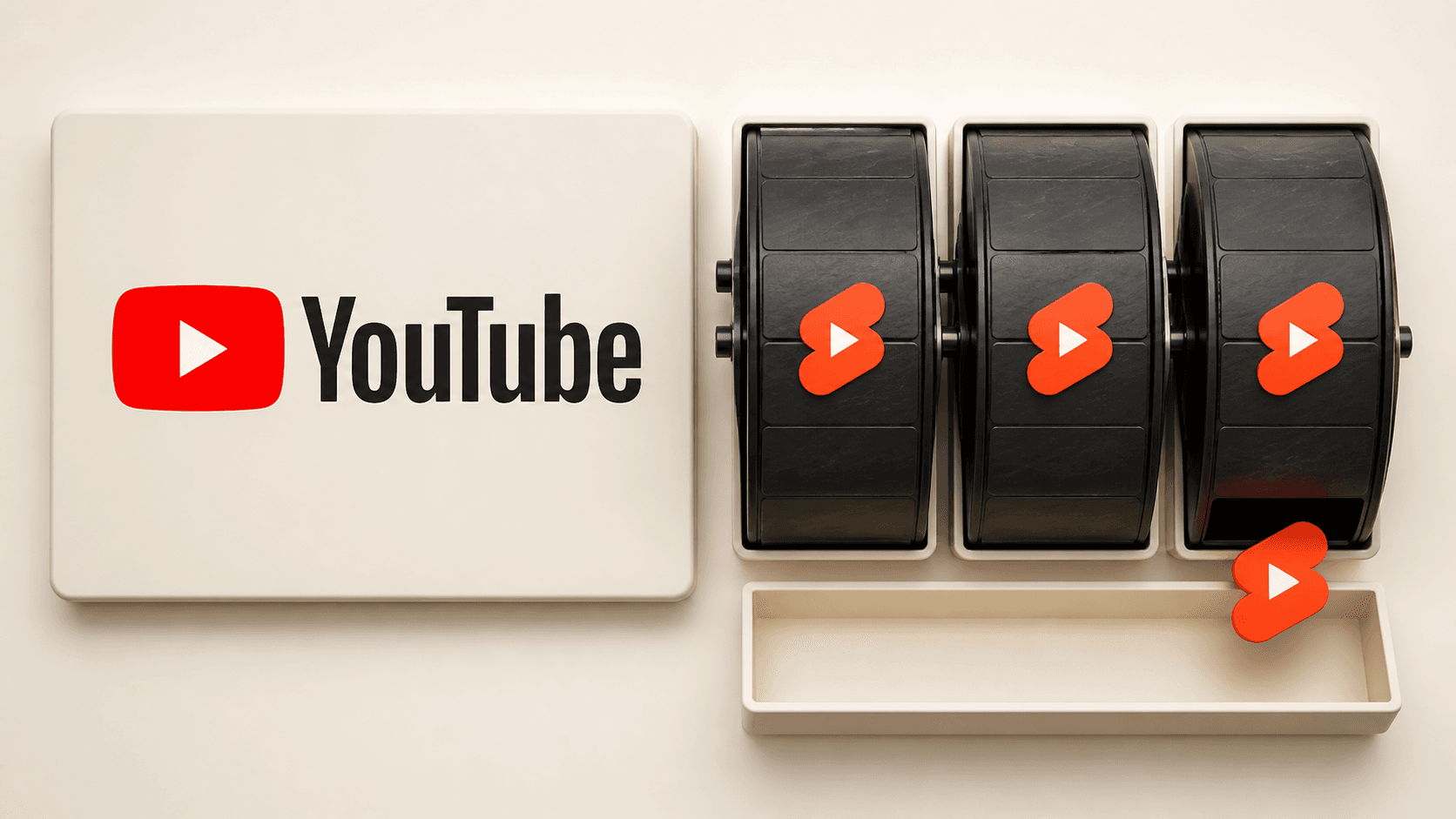 A large YouTube mark beside three physical rolling windows that discard an expired Shorts token
