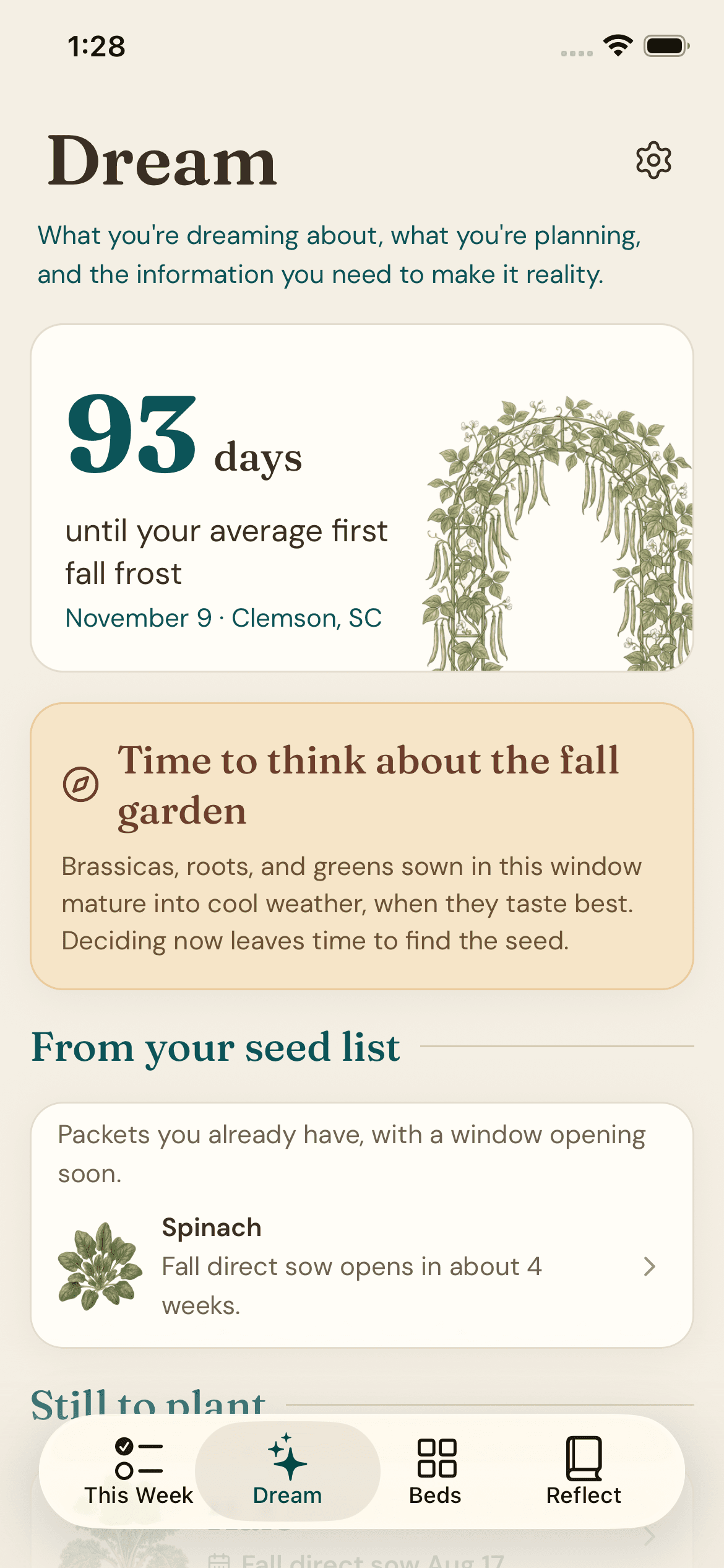 Dream in the Garden Almanac, counting the days to the first fall frost