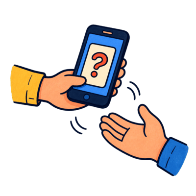 One phone being handed from one person to another
