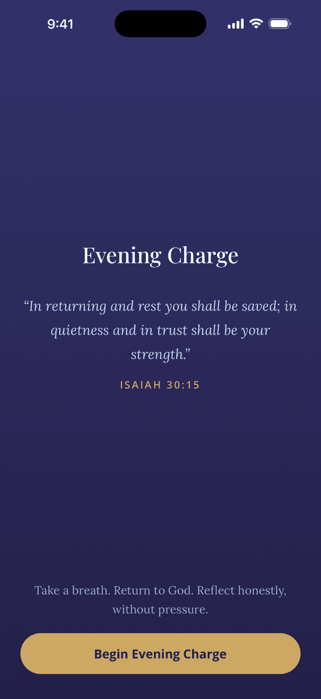 The Evening Charge scripture screen in Your Daily Sacred Charge