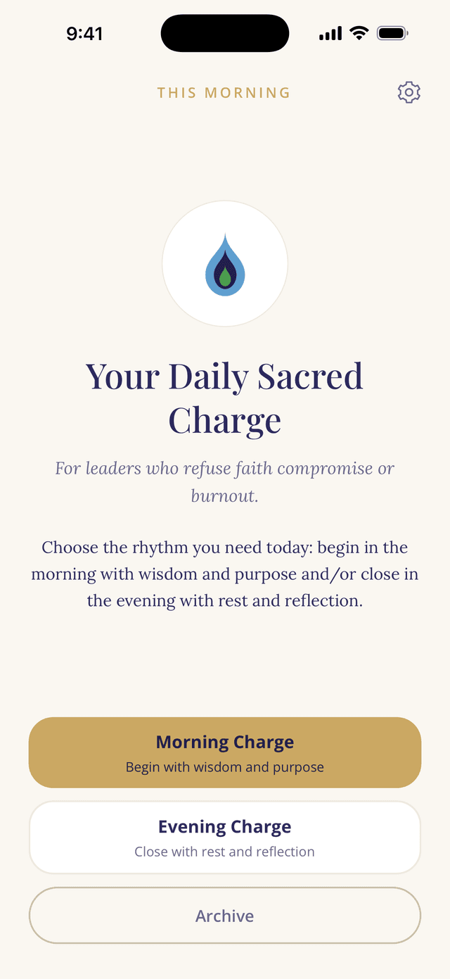 The home screen of Your Daily Sacred Charge